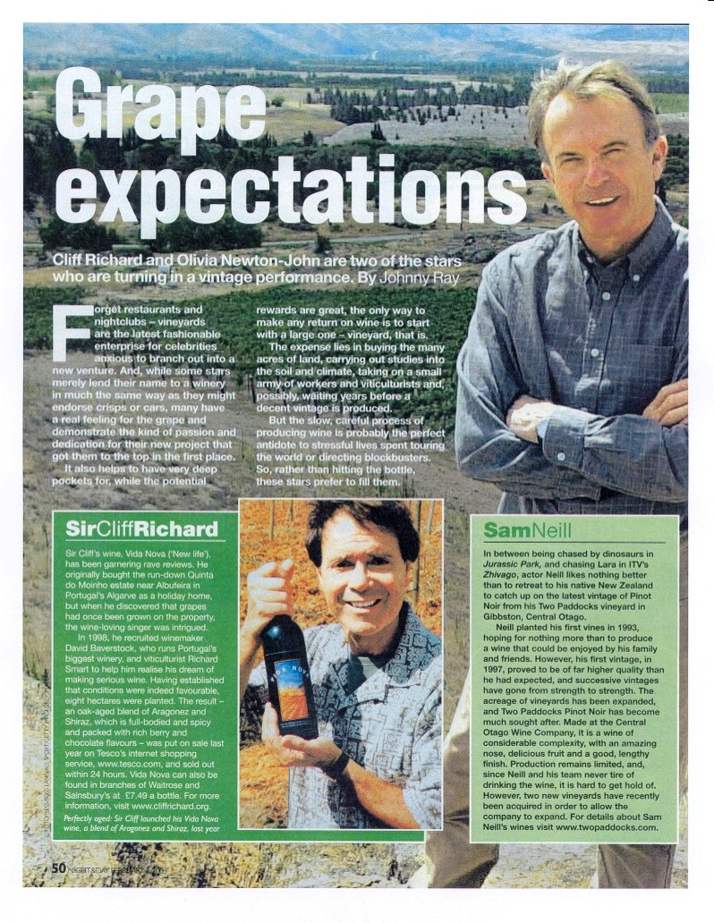 Celebrity winemakers incl Cliff Richard, Olivia's Koala Blue wine - Mail