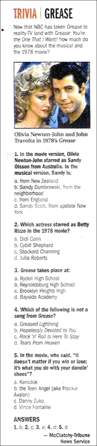 Grease Quiz - Columbus Dispatch