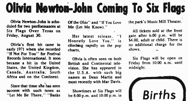 Olivia Newton-John coming to Six Flags - Hood County News