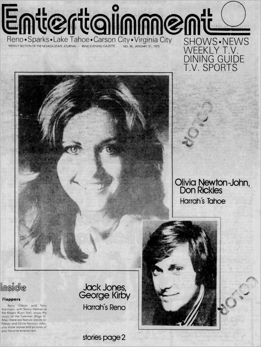 Olivia advert for Harrah's Tahoe performance Feb 2 1975 - Nevada State Journal