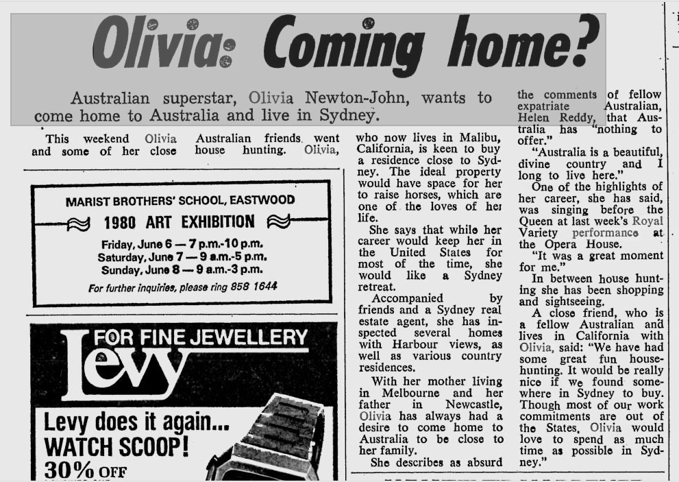 Olivia coming home? - Sydney Morning Herald