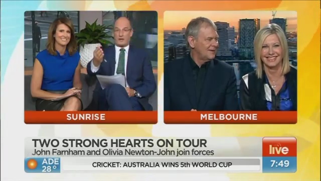 Olivia Newton-John and John Farnham on Sunrise 2015